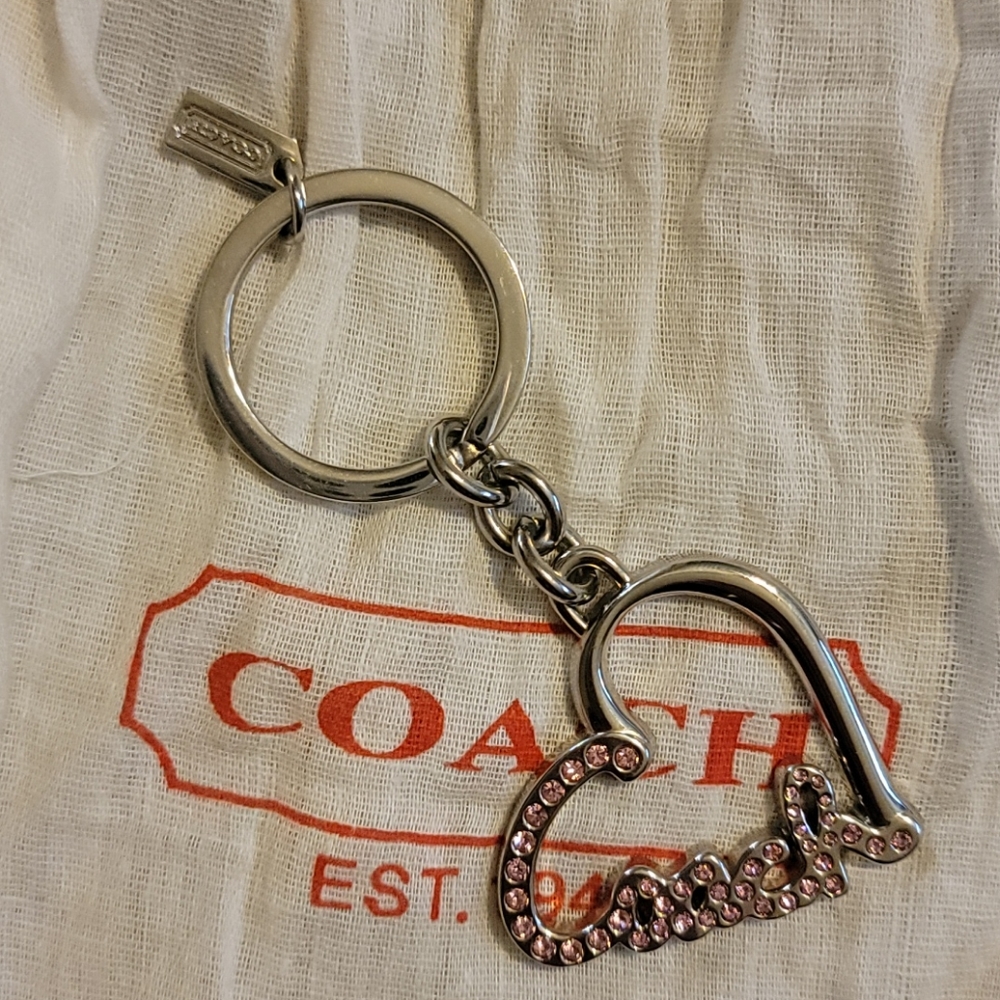 Coach Heart Pave Crystal Script Keyfob Keychain - Picture 6 of 6